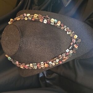 3 Strand Square Stone Beaded Necklace